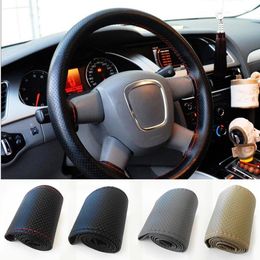 Steering Wheel Covers 36cm Car Truck Braid Leather DIY Cover With Hole Thread