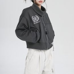Women s Jackets Deeptown Harajuku Cropped Women Vintage Streetwear Y2k Grunge Zip Up Female Short Coat Hip Hop Style Korean Fashion Tops 221130