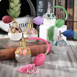 60pcs 50ml/1.7oz Vintage Elegant Diamond Embellishment Perfume Bottle Frosting Long Spray Tassels Refillable Airbag Spray Glass Bottle