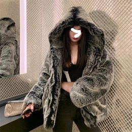 Women's Fur Thick Heavy Warm Winter Furry Hooded Faux Coat Female Snowcoat Environmental Protection Fashion Outerwear