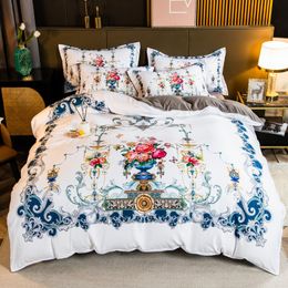 Bedding sets Luxury Cotton Sanding Flowers Printing Set Polyester Duvet Cover Quilt Bed Comforter Fitted Sheet 221129