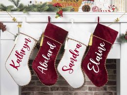 Christmas Decorations Personalized Stockings White Red Velvet with Tassel Decoration Socks Gift Custom Name 221130