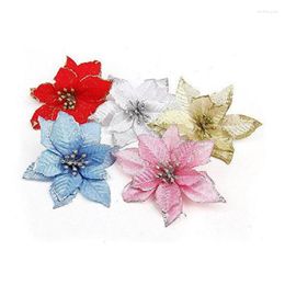 Christmas Decorations 6 Pcs Glitter Artificial Flowers Decoration Home Decor Year Party Supplies Xmas Tree Ornaments