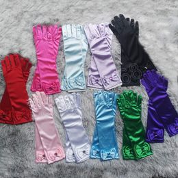 Long Princess Dance Gloves Satin Kids Girls Wedding Dress Costume Accessories with Bow Children 's Day Birthday Xmas Gifts