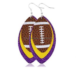 Dangle Chandelier Mtilayer Football Earrings For Women Lightweight Faux Leather Dangle Novelty Ear Ornament Daily Wear Party Drop Dh9Fl