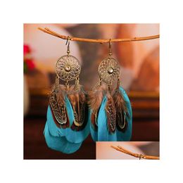 Stud Bohemian Fashion Jewelry Vintage Hollowed Sun Flower Feather Earrings Feathers Tassel Dangle Drop Delivery Dhke9