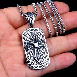 Retro Cross ID Necklace Pendant Ancient Silver Stainless Steel Hip Hop Necklaces for Men Fashion Fine Jewelry