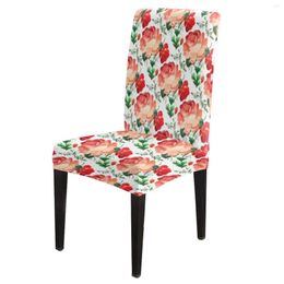 Chair Covers Red Flower Green Leaves Office Cover Spandex Elastic Printing Home El Wedding Dining