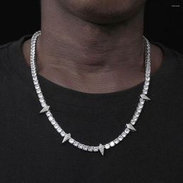 Chains Iced Out Bling 5A Cubic Zircon Tennis Chain Spike Charm Necklace Man Hip Hop Rock Punk Cool Men Jewelry High Quality