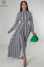 Women's Two Piece Pants VAZN Street Casual Style Suit Long Sleeve Zipper Jumpsuits Elastic Top long Set 221130