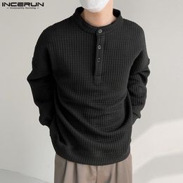 Mens Sweaters Fashion Casual Style Tops INCERUN Men Solid Comfortable Pullovers Stylish Well Fitting Long Sleeve Leisure Sweatshirt S5XL 221130
