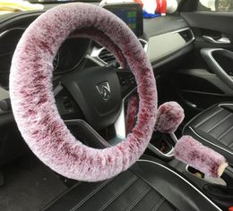 Steering Wheel Covers 3pcs/set Plush Car Winter Faux Skin Hand Brake & Gear Cover Set Seat Interior Accessories