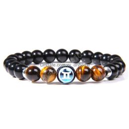 Charm Bracelets 12 Zodiac Strand Bracelet Natural Tiger Eye Stone Couples Lovers Friendship Charm Bracelets Men Women Buddha Yoga Je Dhg9H