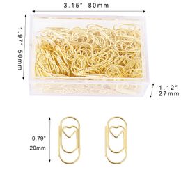 Clamp 200 Pcs Small Paper Clips Love Heart clips Stainless Steel in Tinplate Holder Office School Home Desk Organizer 221130