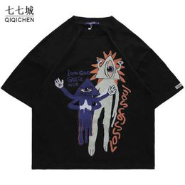 Men's T-Shirts Hip Hop Oversize T Shirt Men One-eyed Alien Print Harajuku T-Shirts Women Streetwear Cotton Loose Short Sleeve Tops Tees Summer T221130