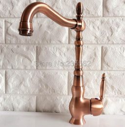 Kitchen Faucets Red Copper Swivel Sink Faucet Washbasin Single Lever Cold & Water Mixer Bathroom Taps Deck Mounted Lnf423