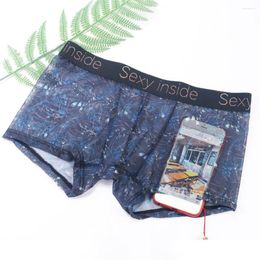 Underpants Men Underwear Shorts Super Thin Close Fit See Through Printed Panties Briefs Inside Wearing