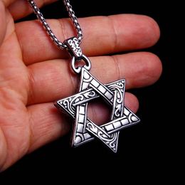 Hollow Hexagram Pendant Necklace Hollow Ancient Silver Stainless Steel Star Necklaces for Women Men Fashion Fine Jewellery