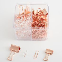 Clamp 226pcs Paper Clips Set With Storage Box Assorted Office Supplies Rose Gold School Home Binder Clamps Desktop Organizer Binding 221130