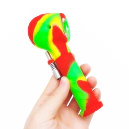 Multi-function Colorful Silicone Pipes Herb Tobacco Glass Filter Bowl Portable Oil Rigs 10MM Nails Titanium Tip Straw Handpipes Hand Smoking Cigarette Holder DHL