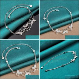 Charm Bracelets 925 Sterling Sier Butterfly Heart Bead Chain Bracelet For Woman Charm Wedding Engagement Fashion Party Jewellery Drop Dhrfl