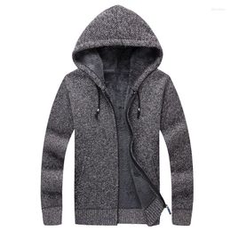 Men's Sweaters Winter Men's Casual Knit Jacket Thick Velvet Hooded Fur Coat Knitted Sweater Cardigan Top