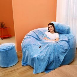 Chair Covers Drop Biue Giant Bean Bag Cover Recliner Cushion No Filler Soft Comfortable Fluffy Fur Bed