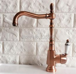 Kitchen Faucets Antique Red Copper Sink Faucet Washbasin Ceramic Lever Cold & Water Mixer Bathroom Taps Deck Mounted Lnf418