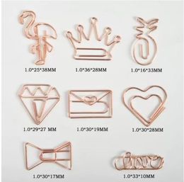 Rose Gold Crown Flamingo Filing Paper Clips Creative Metal Paper-Clips Bookmark Memo Planner Clips School Office Stationery Supplies SN378