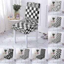 Chair Covers Elastic Cover 3D Black And White Geometric Decorative Chairs High Back Slipcover Removable Dining Seat