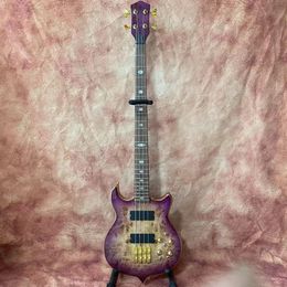 Custom Active Pickup Neck Through Body Bass Guitar Alembic Style 4 Strings Electric Bass in Purple Color