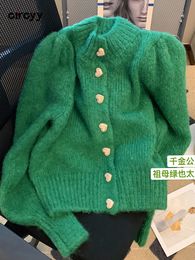 Women's Knits Tees Circyy Green Knitted Cardigan Women Sweaters Fall Half High Collar Sweet Casual Korean Fashion Winter Clothes 221130