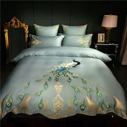 Bedding sets Chic embroidery luxury set US queen Super king size Duvet cover Bed sheet 600TC egyptian cotton fabric peacock pattern 221129