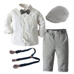 Clothing Sets Kid Boys Formal Clothes Set Party Wedding Birthday Handsome Hat Shirt Bow Pants Toddler Boy Gentleman Suit 2 3 4 5 6 Years 221130