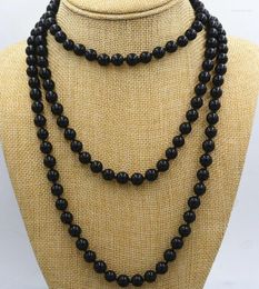 Chains Long 50'' Natural 8mm Black Agate Onyx Round Gemstone Beads Necklace