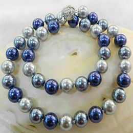 Fashion Jewellery 12mm Dark Blue Shell Pearl Round Beads Necklace