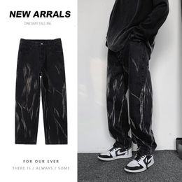 Men's Jeans Hip-hop Tie-dye Fashion Retro Casual Baggy Wide-leg s Streetwear Korean Loose Camo Straight Denim Pants 221130