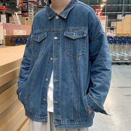 Men's Jackets Men Denim Korean Vintage Single Breasted Loose Coats BF Classic Turn Down Collar Multi pockets M 3XL Streetwear Fashion 221129