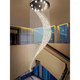 Chandeliers Modern Staircase Crystal Chandelier Luxury Spiral Design Hall Light Fixture Living Dining Room Suspension Wire Cristal Lamp