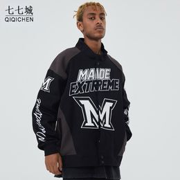 Men's Jackets Racing Baseball Jacket Letter Embroidery Retro Hip Hop Coat Colour Block High Street Couple Casual Motorcycle Bomber 221129