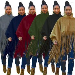 Kadın Ceketleri Kadın T-shirt İlkbahar Ve Sonbahar Streetwear Moda Düz Renk Yarasa Kollu Yüksek Yaka Püskül Üst