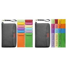 Book Cover HXBE Leather Budget Wallet with 12 X Coloured Envelopes Multiple Card Slots Zippered Pocket for Tracking Money Saving 221130