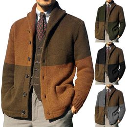 Mens Sweaters Jacket Temperament Colour Block Buttons Coat Knitwear Men 221130