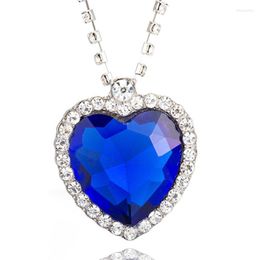 Chains Blue Crystals Heart Pendant Necklace Valentine's Day Giftof Romantic Frame Necklaces For Women Gifts Promise Love Keepsake 2022