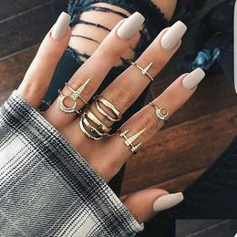 Band Rings Fashion Jewellery Knuckle Ring Set Gold Geometry Triangle Palm Stacking Rings Midi Sets 7Pcs/Set Drop Delivery Dhkyl