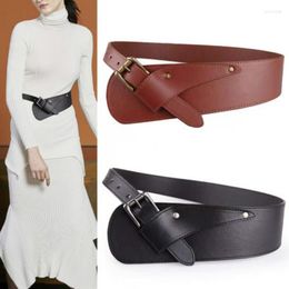 Belts Fashion Women Wide PU Ladies Wild Dresses Belt Cummerbunds Waistsize 76-86 Show Imitation Leather Horn
