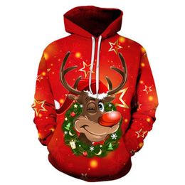 Men's Hoodies Sweatshirts Christmas Elk Printed Hooded and Women's Leisure Fashion Hip Hop Style Red Pullover Autumn y2k Clothes 221130