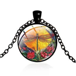 Pendant Necklaces Fashion Jewellery Vintage Time Gem Cabochon Dragonfly Pendant Necklace Drop Delivery Necklaces Pendants Dhbla