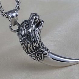 Punk Wolf Tooth Pendant Necklaces Ancient Silver Stainless Steel Chain Necklace Women Men Street Hiphop Fashion Fine Jewellery