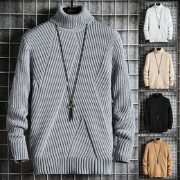 Mens Sweaters Winter Casual Turtleneck Pullover Long Sleeve Striped Korean Style Fashion Warm Knitted 221130